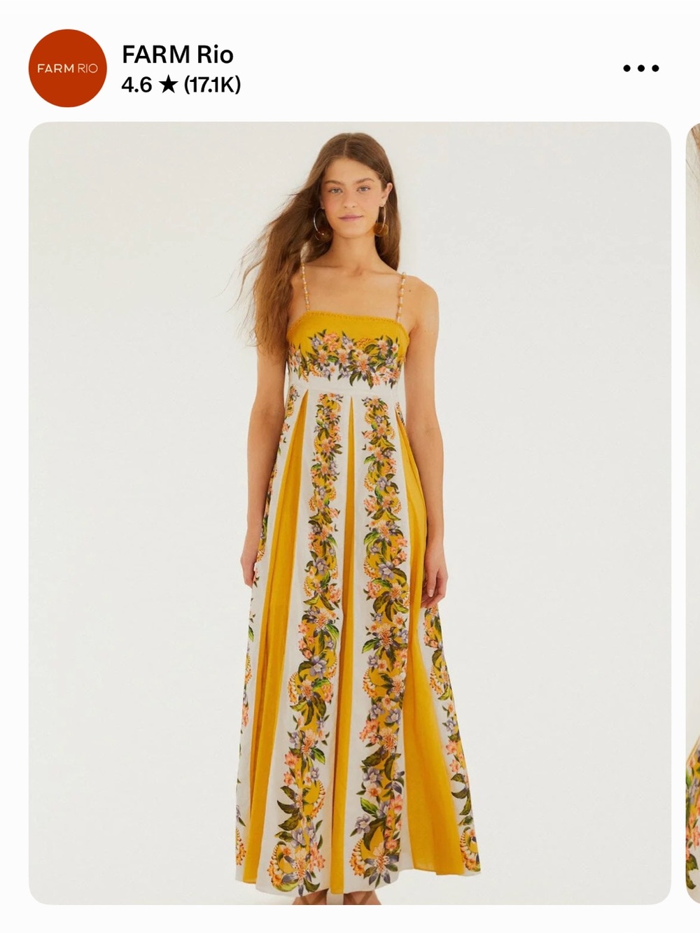 FARM Rio XS Sand Hilo Yellow & White Floral Strap Maxi Dress | New with Tags